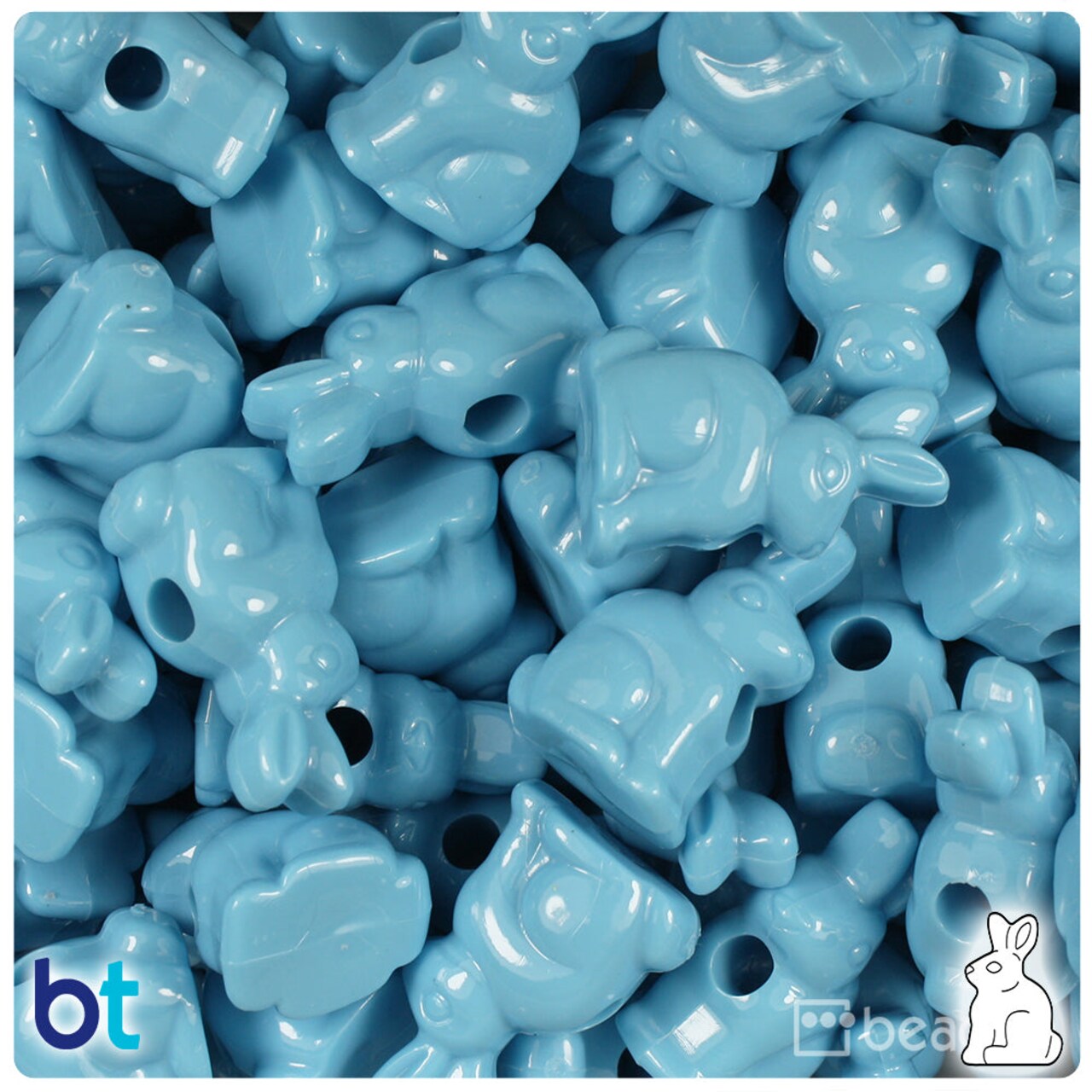 BeadTin Baby Blue Opaque 24mm Bunny Rabbit Plastic Pony Beads (24pcs)